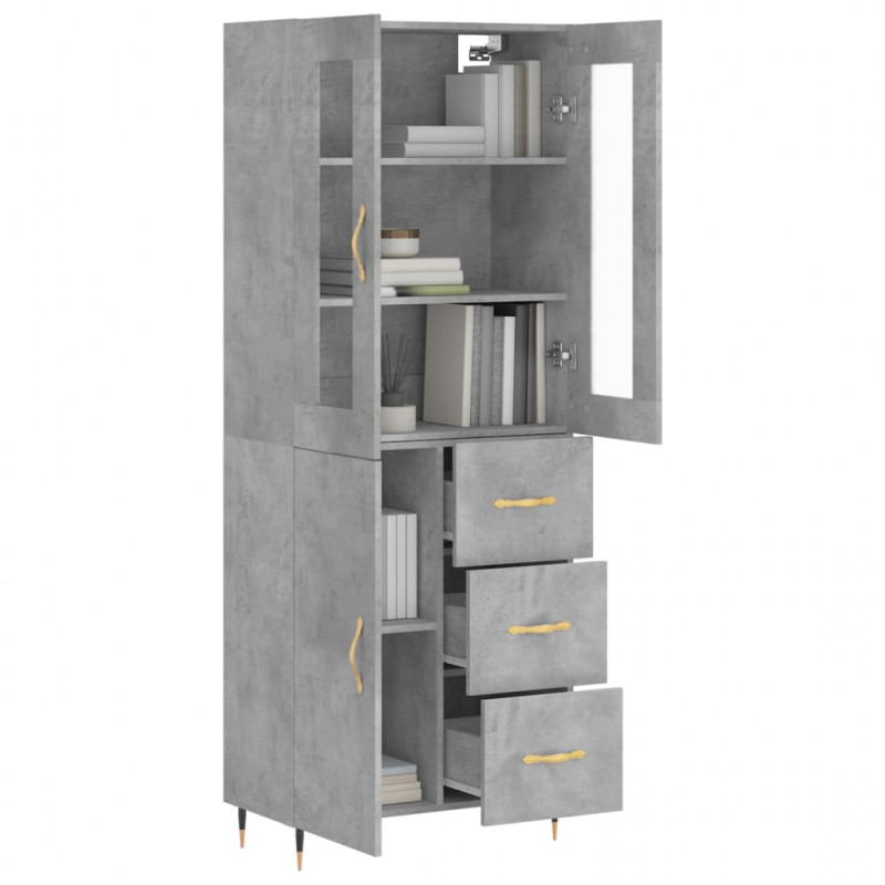 Witrynka, szarość betonu 69,5x34x180 cm materiał drewnopochodny