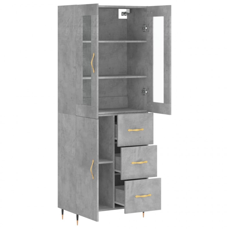 Witrynka, szarość betonu 69,5x34x180 cm materiał drewnopochodny
