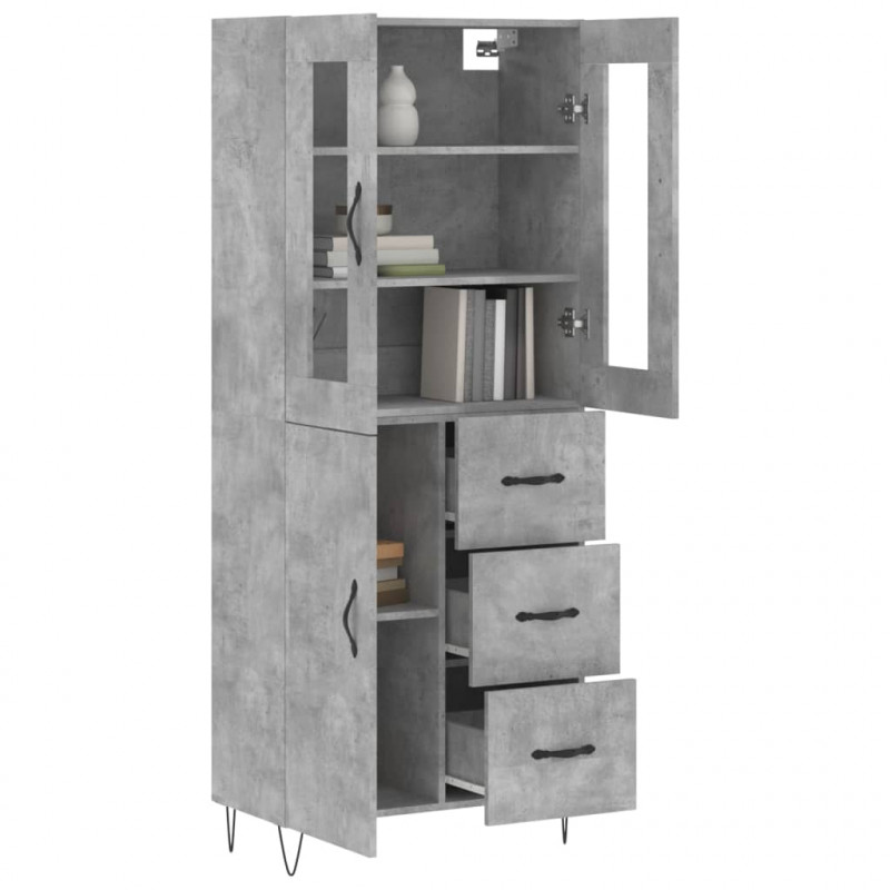 Witrynka, szarość betonu 69,5x34x180 cm materiał drewnopochodny