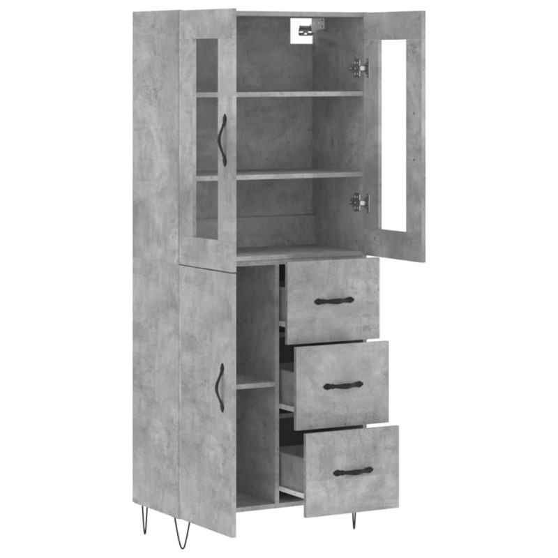 Witrynka, szarość betonu 69,5x34x180 cm materiał drewnopochodny
