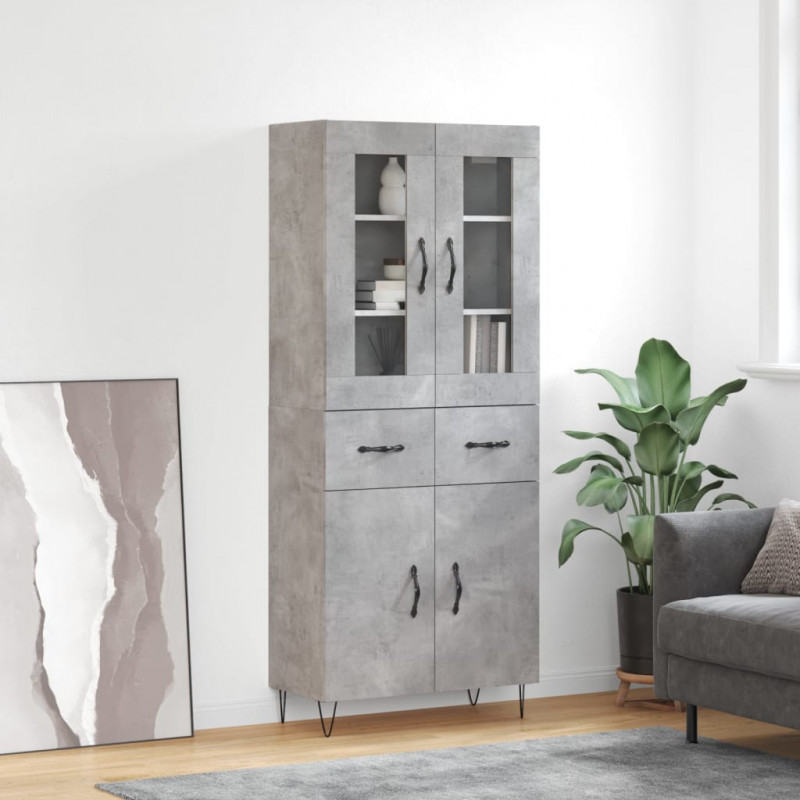 Witrynka, szarość betonu 69,5x34x180 cm materiał drewnopochodny