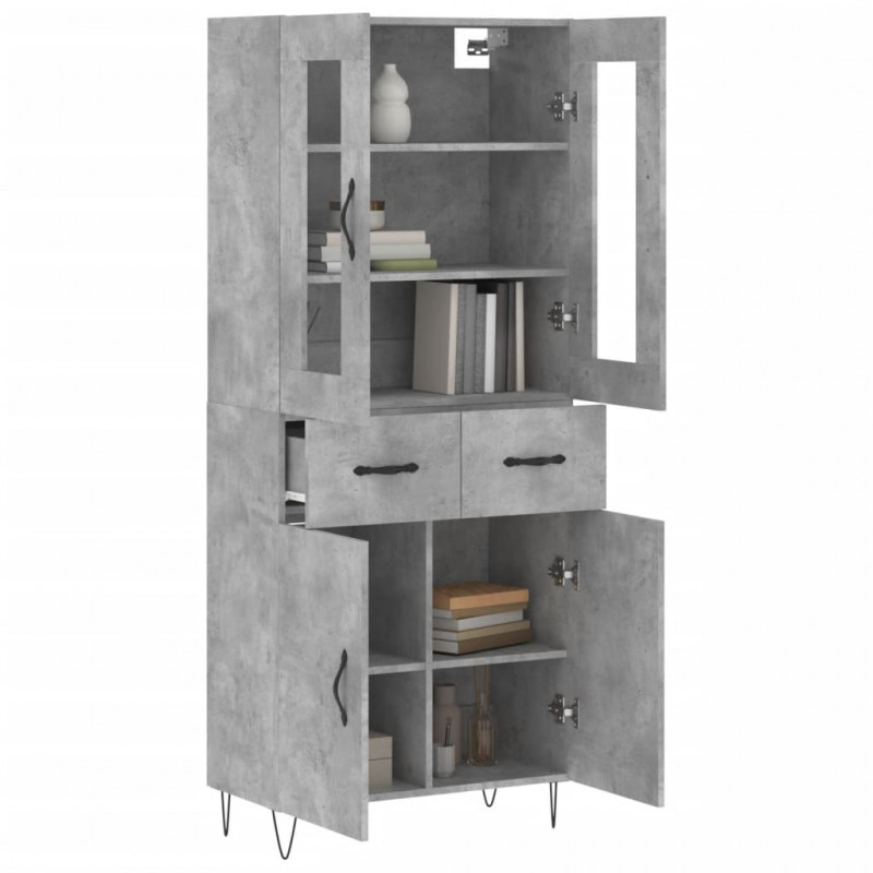 Witrynka, szarość betonu 69,5x34x180 cm materiał drewnopochodny