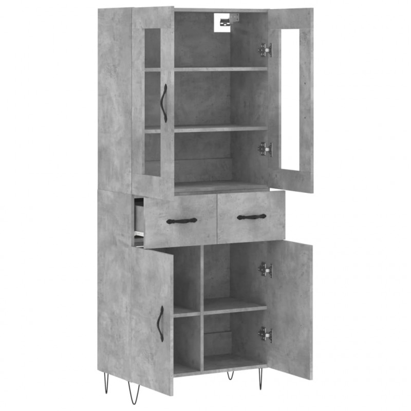Witrynka, szarość betonu 69,5x34x180 cm materiał drewnopochodny