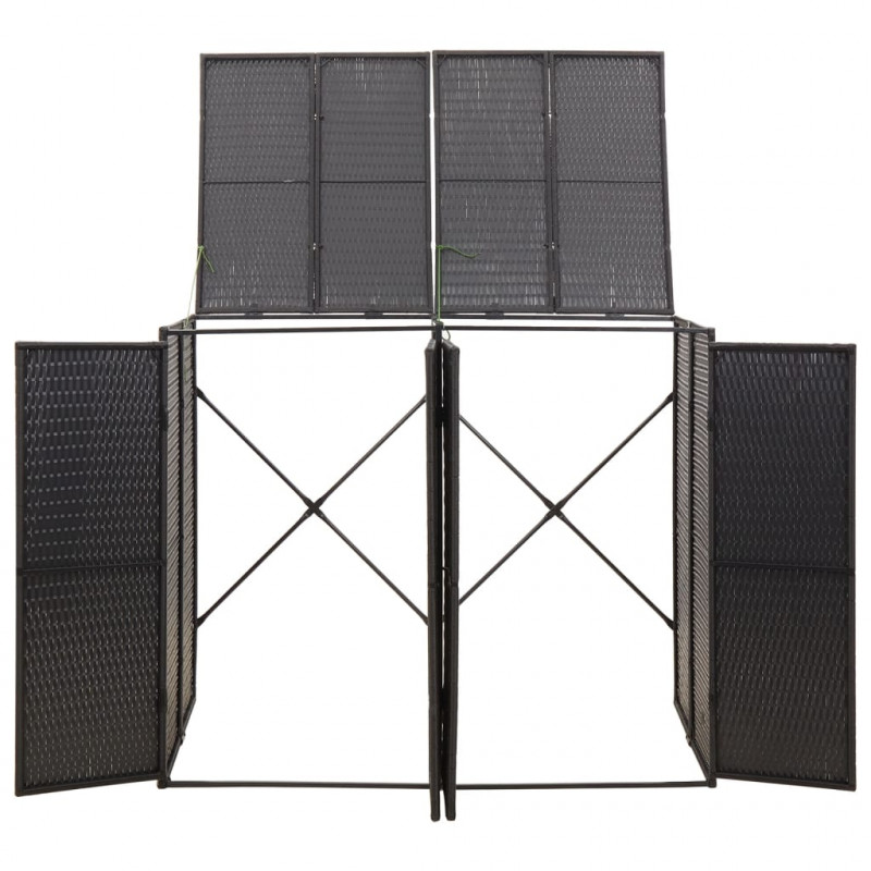 Osłona na 2 kosze na śmieci, czarna, 140x80x117 cm, polirattan