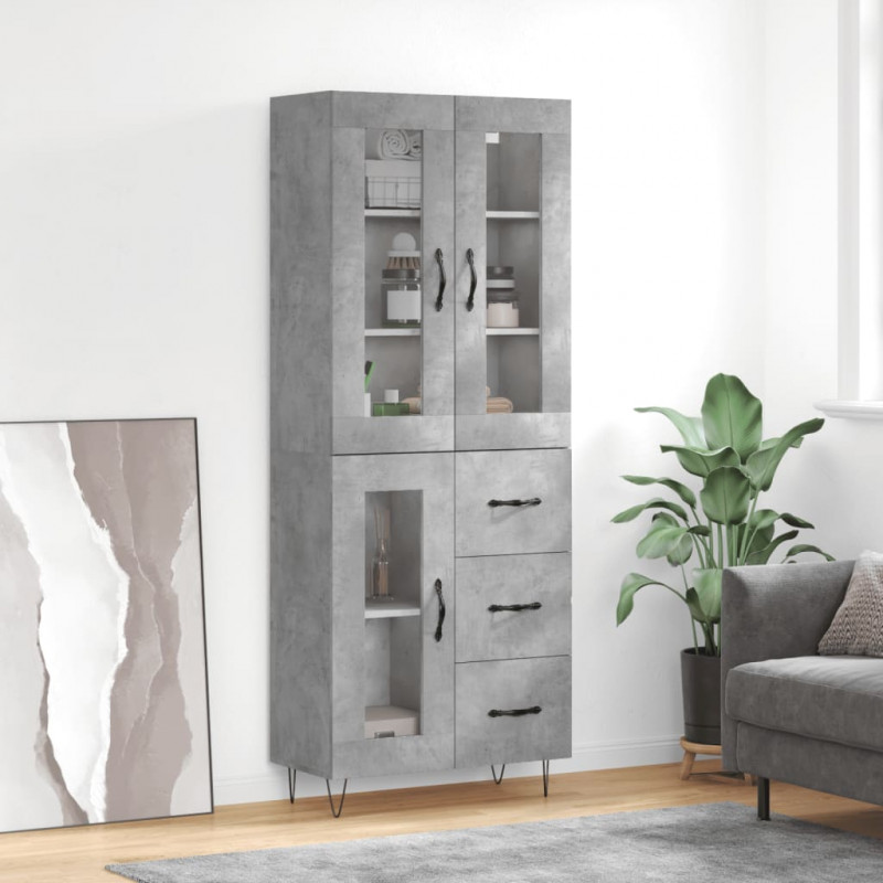 Witrynka, szarość betonu 69,5x34x180 cm materiał drewnopochodny