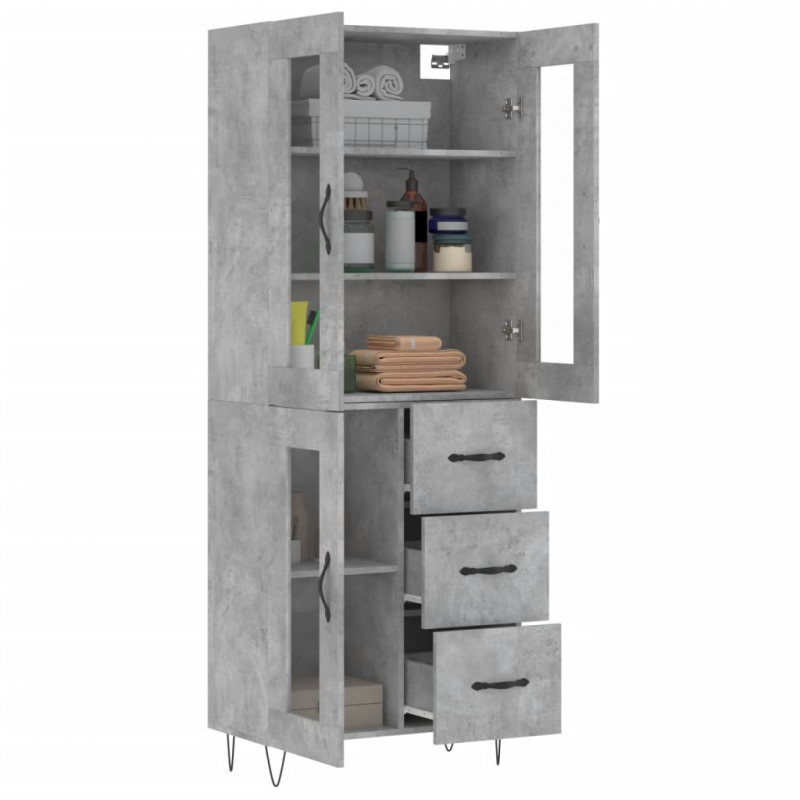 Witrynka, szarość betonu 69,5x34x180 cm materiał drewnopochodny