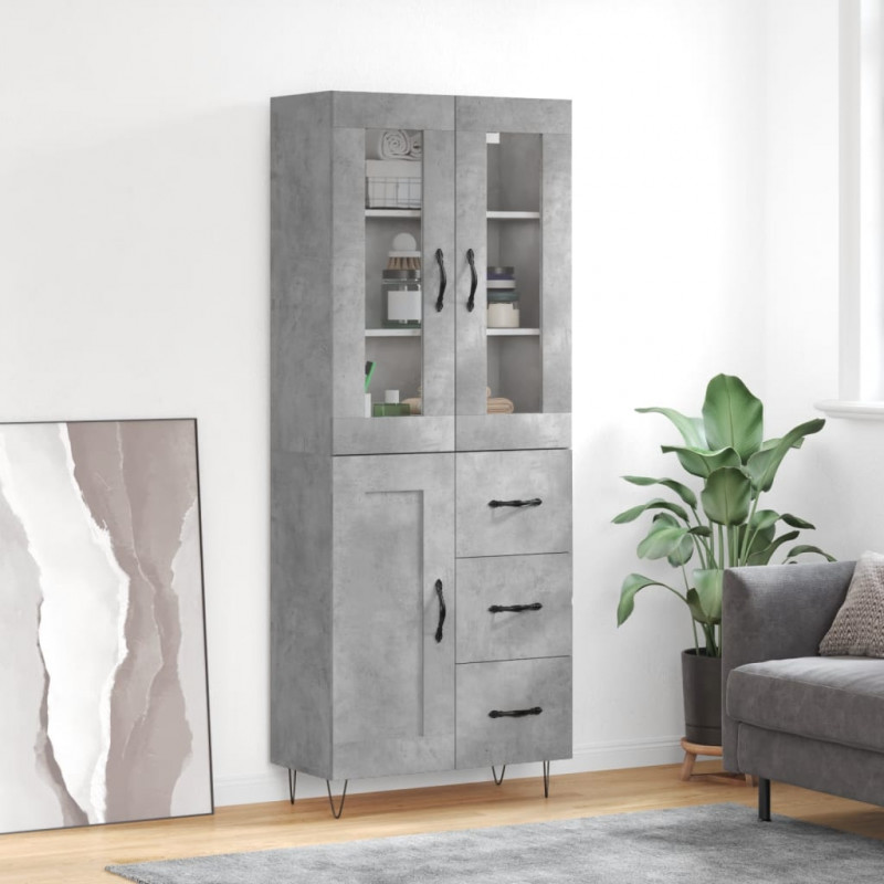 Witrynka, szarość betonu 69,5x34x180 cm materiał drewnopochodny