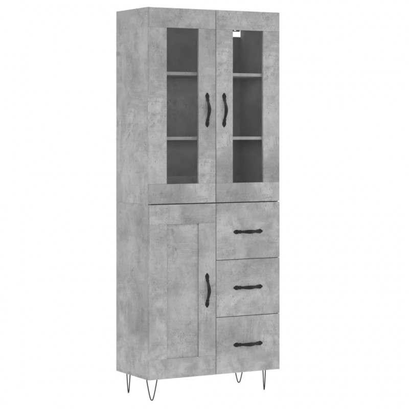 Witrynka, szarość betonu 69,5x34x180 cm materiał drewnopochodny