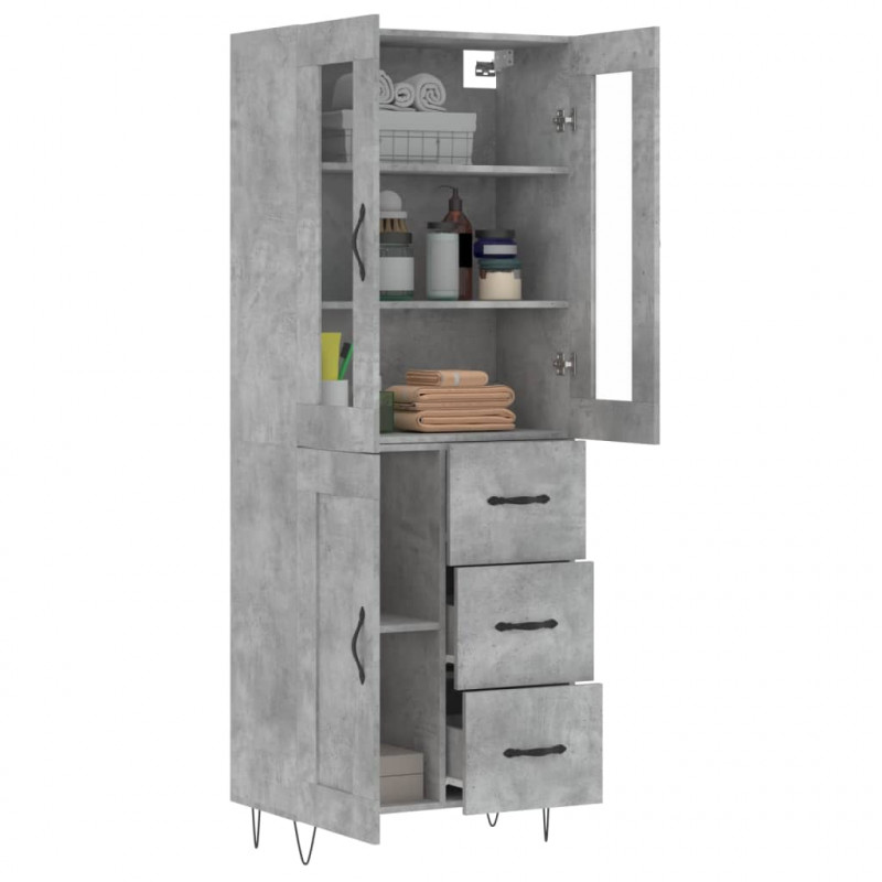 Witrynka, szarość betonu 69,5x34x180 cm materiał drewnopochodny