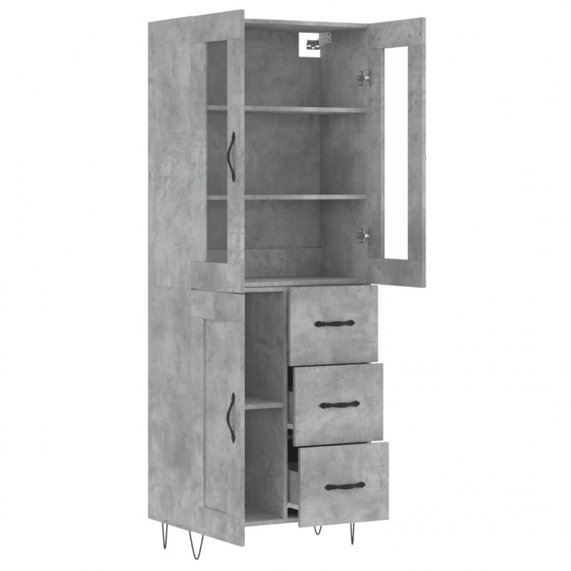 Witrynka, szarość betonu 69,5x34x180 cm materiał drewnopochodny