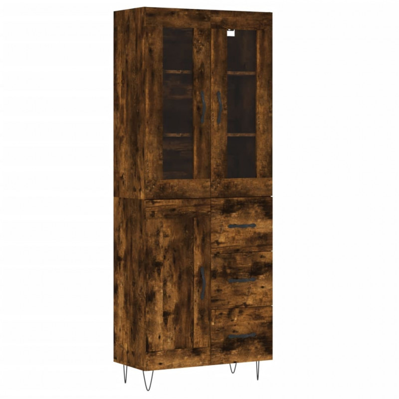 Witrynka przydymiony dąb 69,5x34x180 cm materiał drewnopochodny