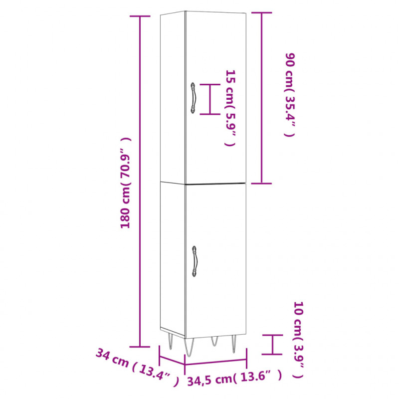 Wysoka szafka, biała, 34,5x34x180 cm, materiał drewnopochodny