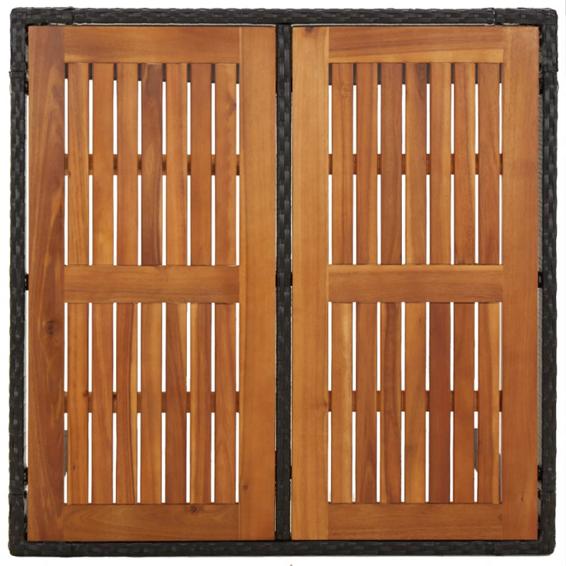 Stół ogrodowy, drewniany blat, czarny, 90x90x75 cm, rattan PE