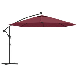 Parasol ogrodowy z LED, wiszący, bordowy, 350 cm