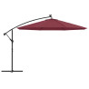 Parasol ogrodowy z LED, wiszący, bordowy, 350 cm