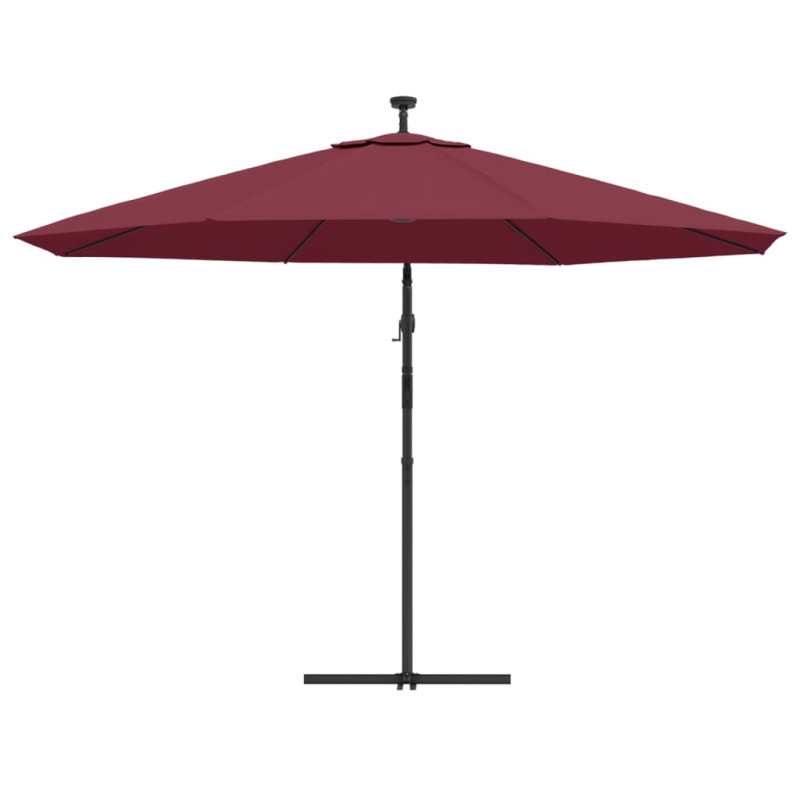 Parasol ogrodowy z LED, wiszący, bordowy, 350 cm