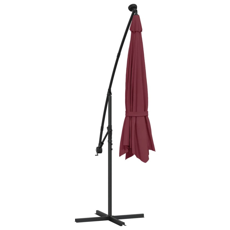 Parasol ogrodowy z LED, wiszący, bordowy, 350 cm