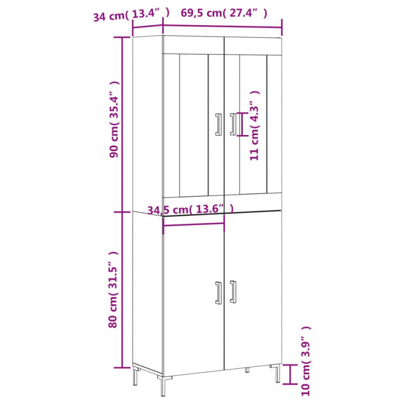 Witrynka, szarość betonu 69,5x34x180 cm materiał drewnopochodny