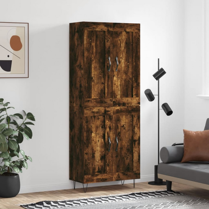 Witrynka przydymiony dąb 69,5x34x180 cm materiał drewnopochodny
