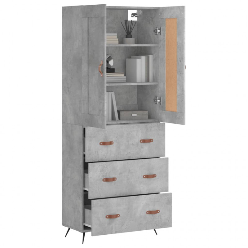 Witrynka, szarość betonu 69,5x34x180 cm materiał drewnopochodny