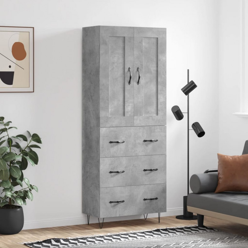 Witrynka, szarość betonu 69,5x34x180 cm materiał drewnopochodny