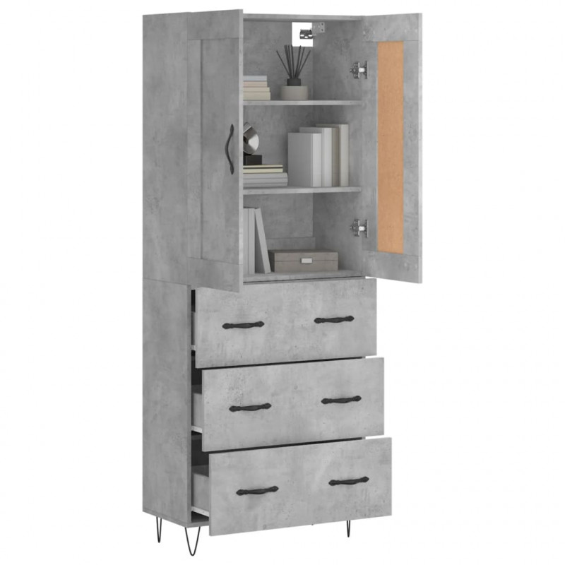 Witrynka, szarość betonu 69,5x34x180 cm materiał drewnopochodny
