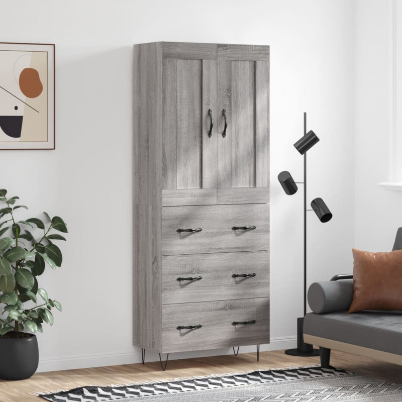 Witrynka szary dąb sonoma 69,5x34x180cm materiał drewnopochodny