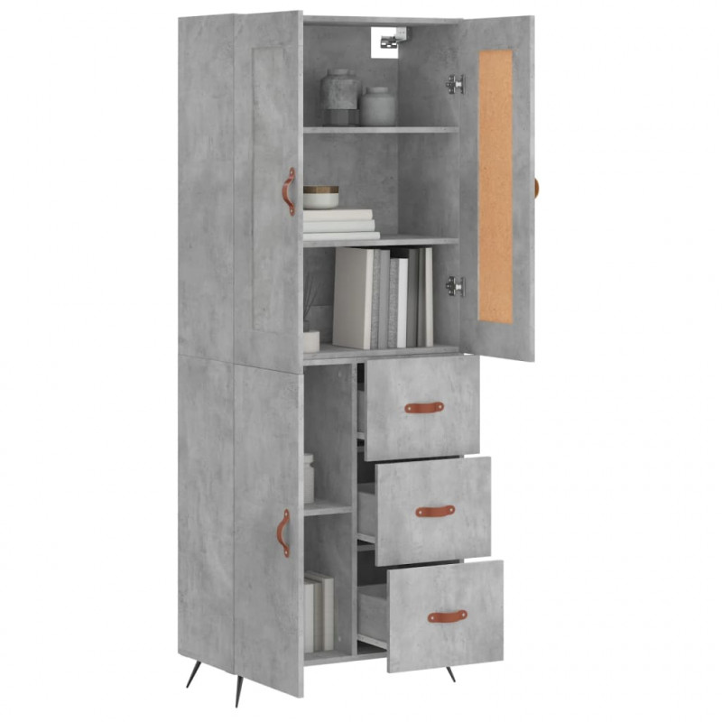 Witrynka, szarość betonu 69,5x34x180 cm materiał drewnopochodny