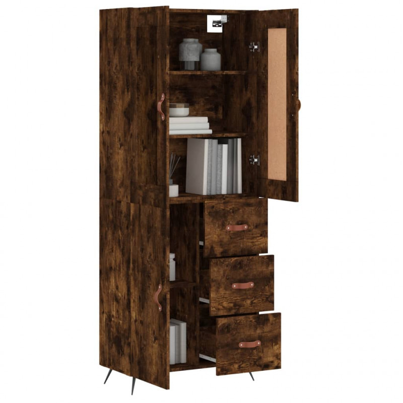Witrynka przydymiony dąb 69,5x34x180 cm materiał drewnopochodny