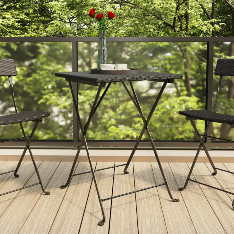 Składany stolik bistro, czarny, 55x54x71 cm, polirattan