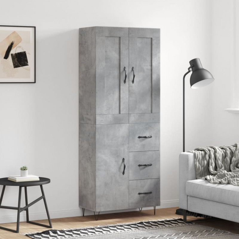 Witrynka, szarość betonu 69,5x34x180 cm materiał drewnopochodny