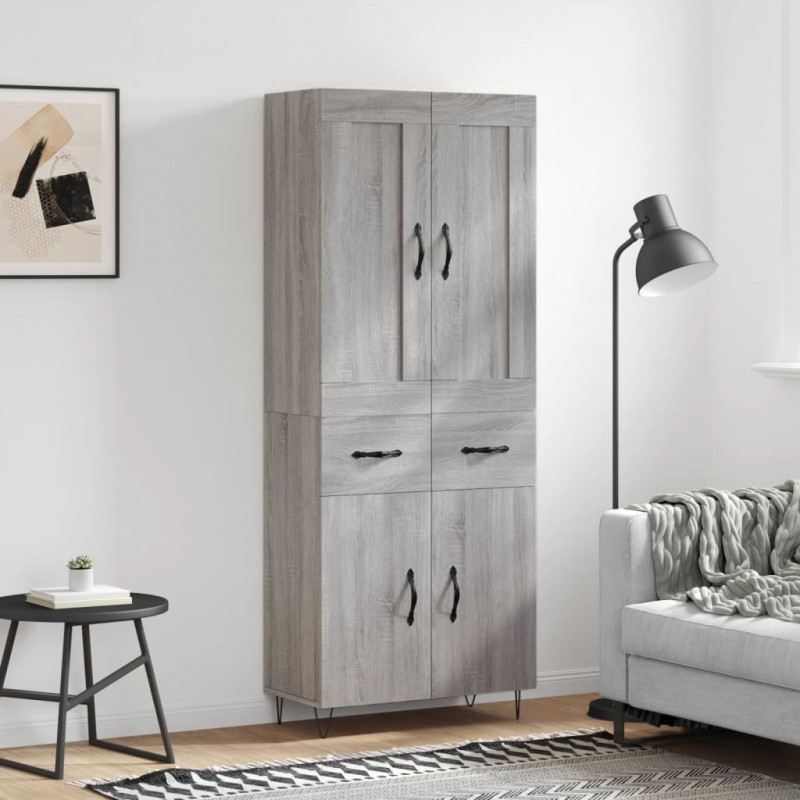 Witrynka szary dąb sonoma 69,5x34x180cm materiał drewnopochodny