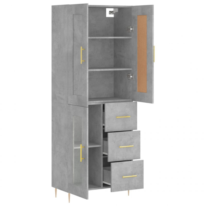 Witrynka, szarość betonu 69,5x34x180 cm materiał drewnopochodny