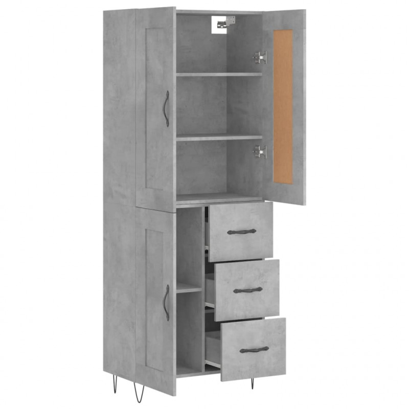 Witrynka, szarość betonu 69,5x34x180 cm materiał drewnopochodny