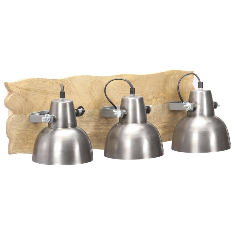 Industrialna lampa ścienna, srebrna, 68x23cm, E27, drewno mango