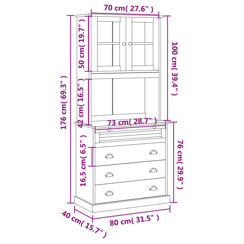 Kredens VIGO, 80x40x176 cm, lite drewno sosnowe