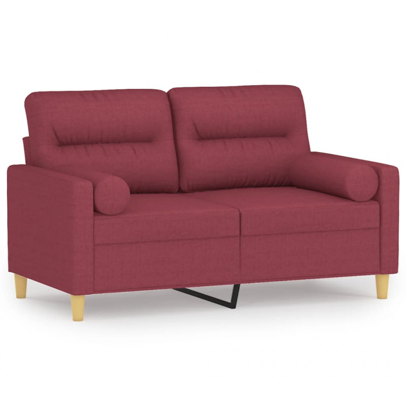2-osobowa sofa z poduszkami, winna czerwień, 120 cm, tkanina