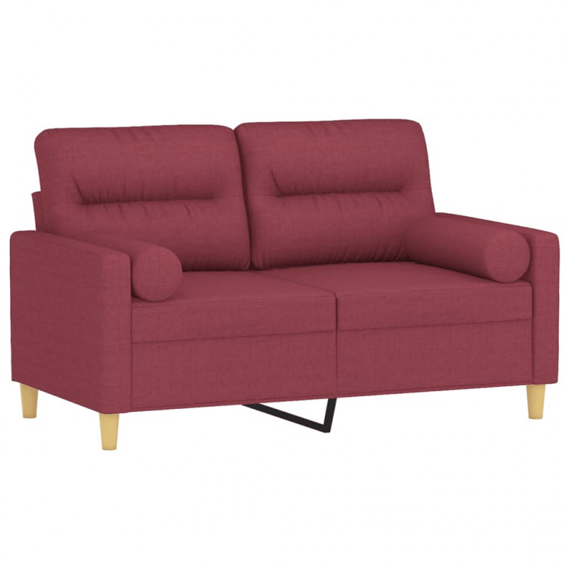 2-osobowa sofa z poduszkami, winna czerwień, 120 cm, tkanina