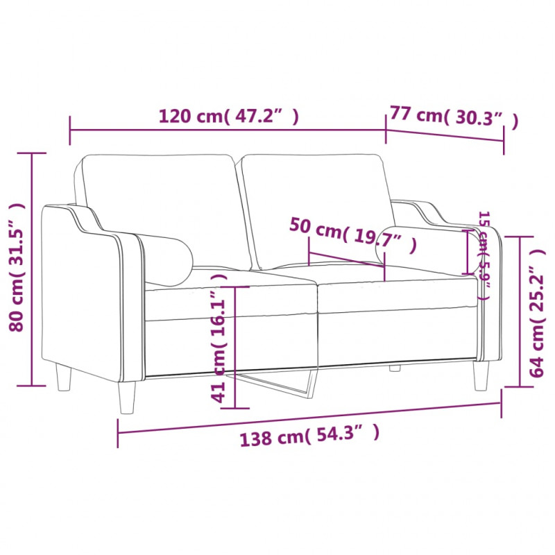 2-osobowa sofa z poduszkami, brązowa, 120 cm, tkanina
