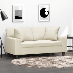 2-osobowa sofa z poduszkami, kremowa, 120 cm, sztuczna skóra