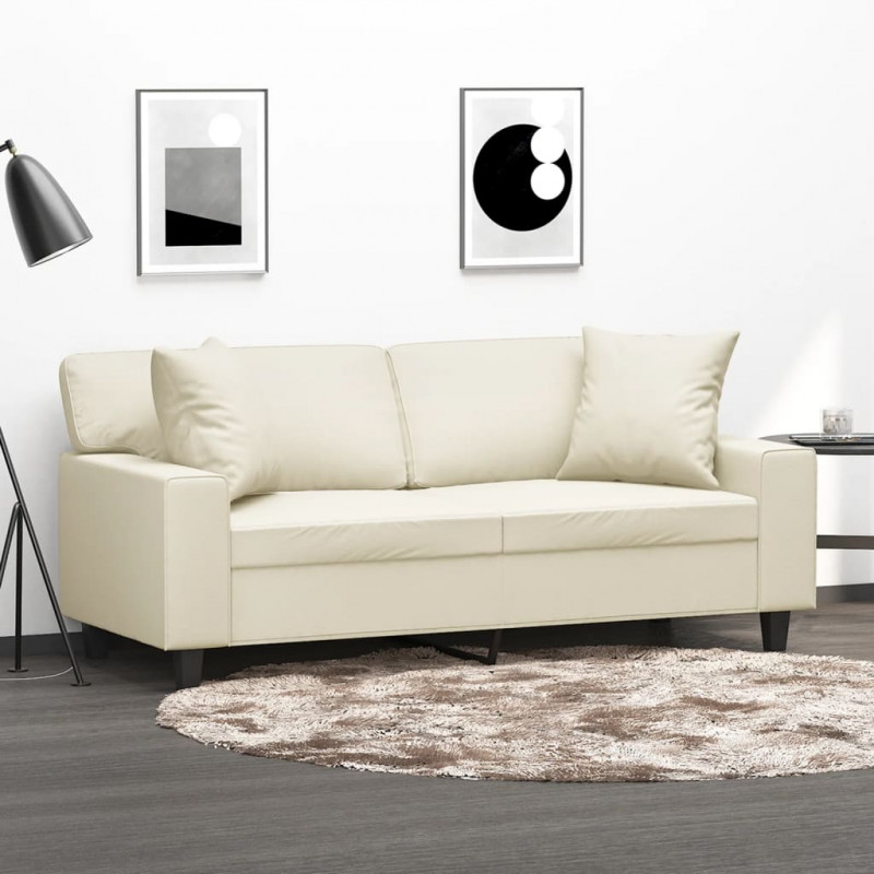 2-osobowa sofa z poduszkami, kremowa, 140 cm, sztuczna skóra