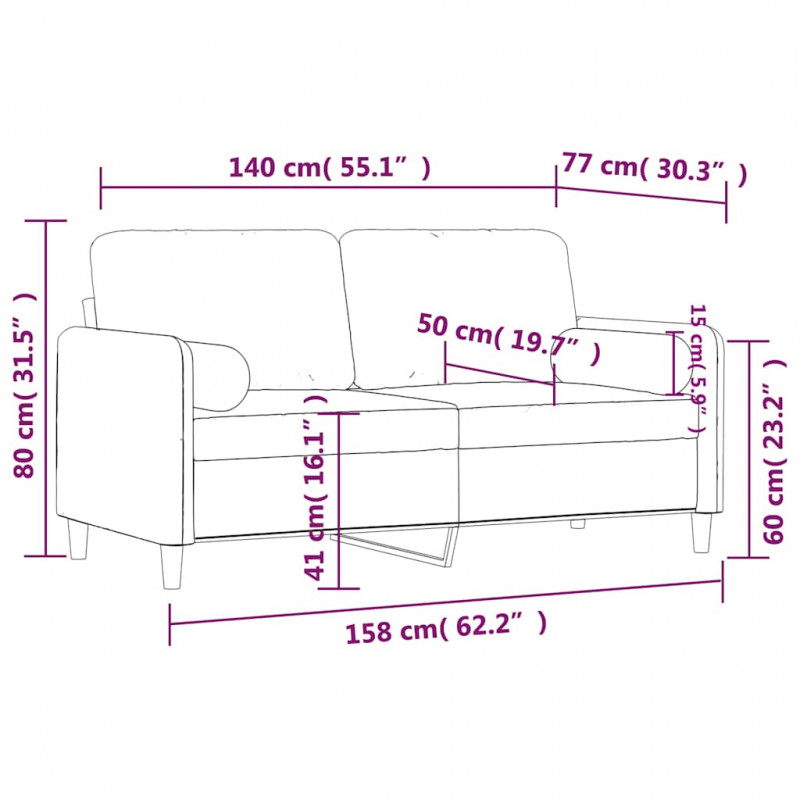 2-osobowa sofa z poduszkami, kremowa, 140 cm, aksamit