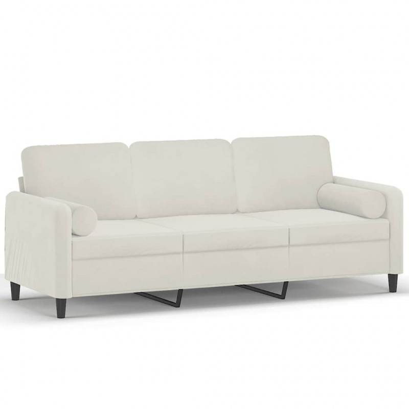 3-osobowa sofa z poduszkami, kremowa, 180 cm, aksamit