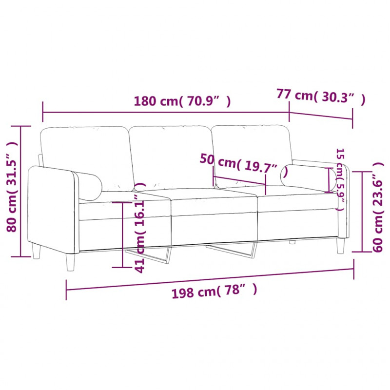 3-osobowa sofa z poduszkami, kremowa, 180 cm, aksamit