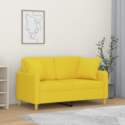 2-osobowa sofa z poduszkami, jasnożółta, 120 cm, tkanina