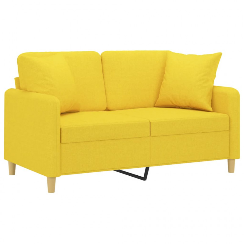 2-osobowa sofa z poduszkami, jasnożółta, 120 cm, tkanina