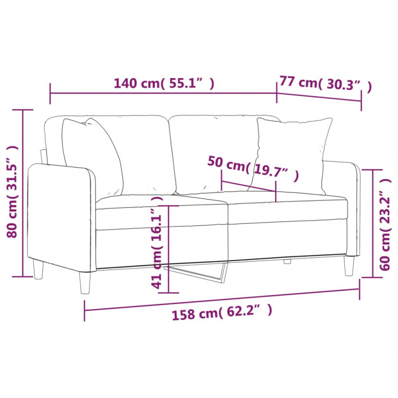 2-osobowa sofa z poduszkami, jasnoszara, 140 cm, tkanina