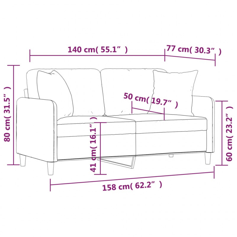 2-osobowa sofa z poduszkami, ciemnoszara, 140 cm, tkanina