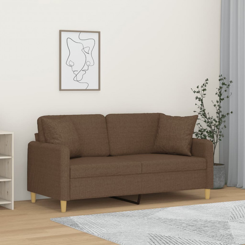 2-osobowa sofa z poduszkami, brązowa, 140 cm, tkanina