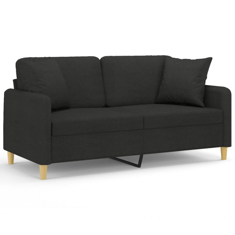 2-osobowa sofa z poduszkami, czarna, 140 cm, tkanina